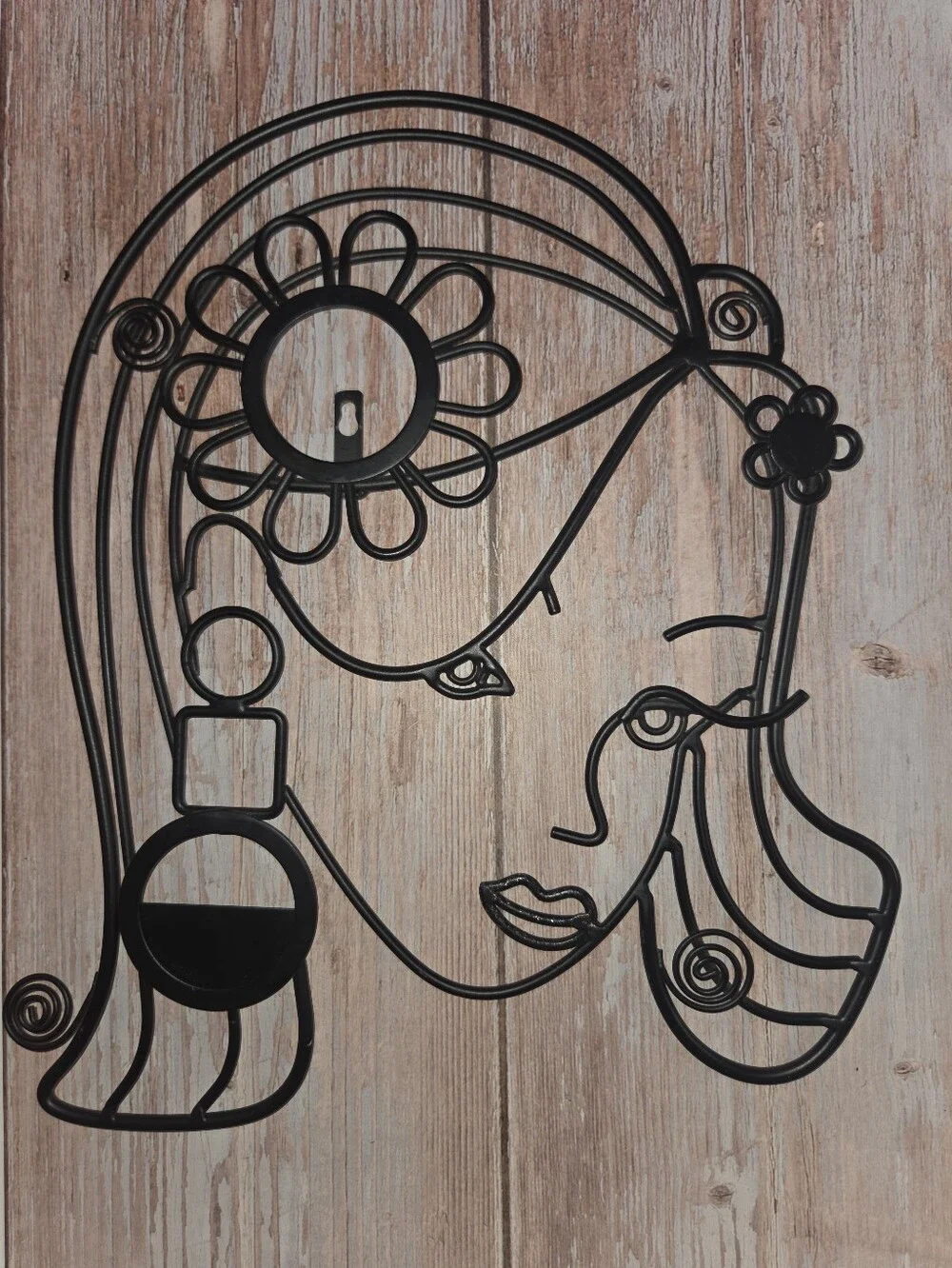 Black Metal Woman Profile Wall Art Set– Floral Hair Accent